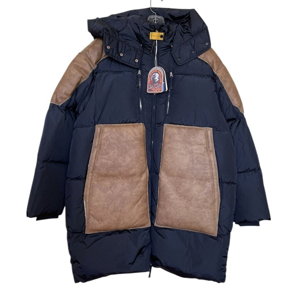 Parajumpers Jacket Coat Womens Size Large L Long Black Tan Leather Down $1750‎